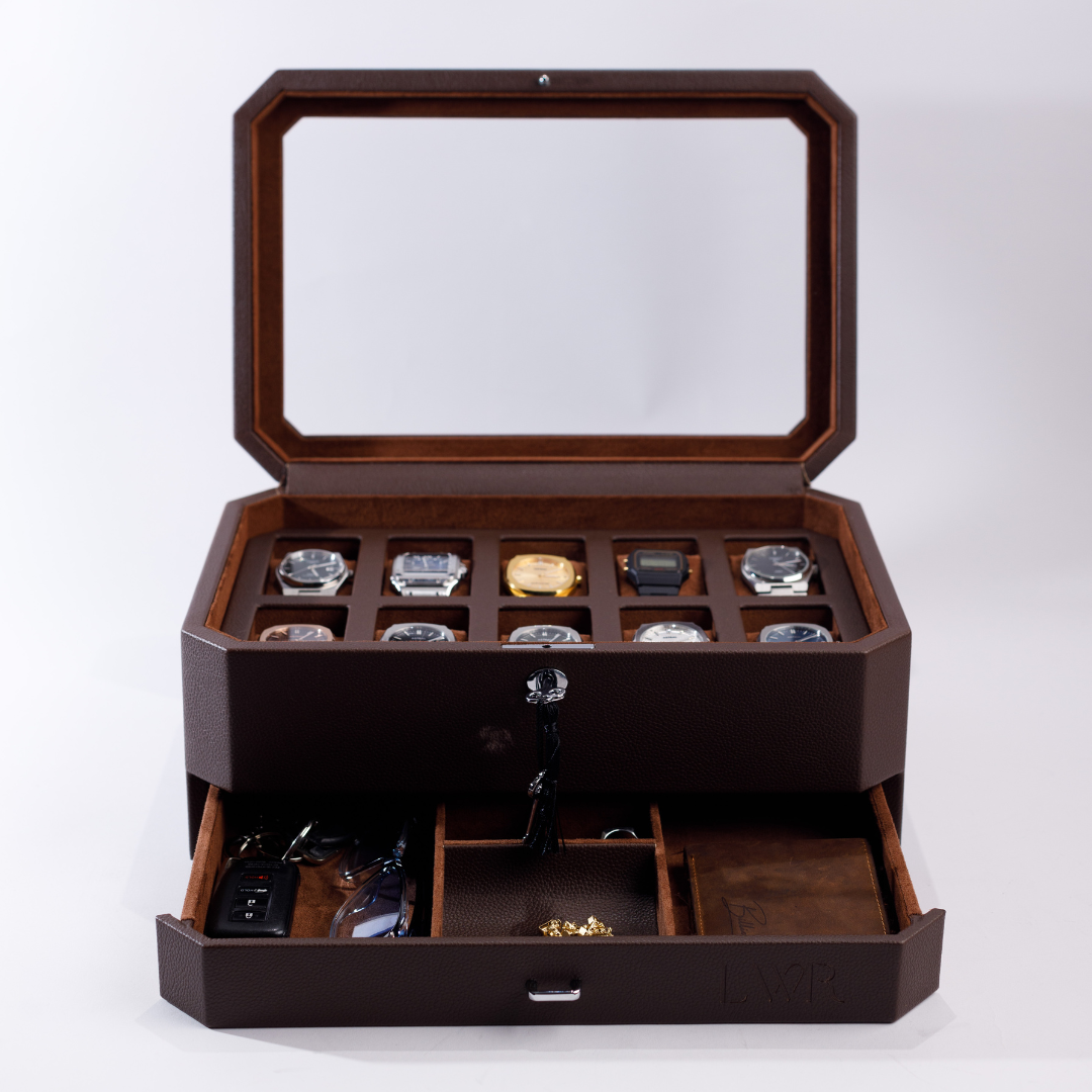 Duke Watch Box With Drawer - 10 Slot (Brown)