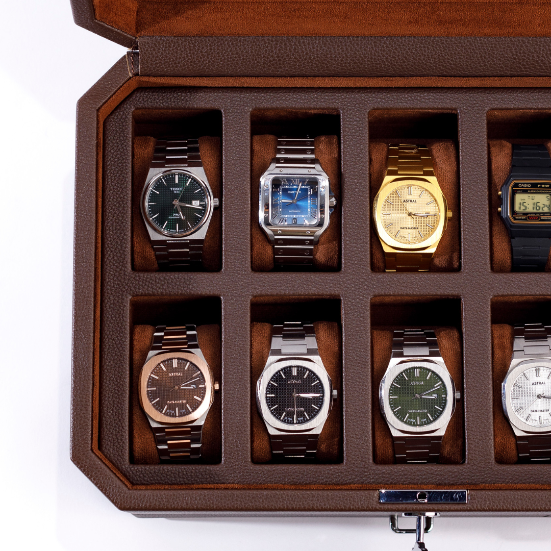 Duke Watch Box With Drawer - 10 Slot (Brown)
