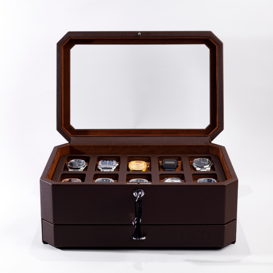 Duke Watch Box With Drawer - 10 Slot (Brown)