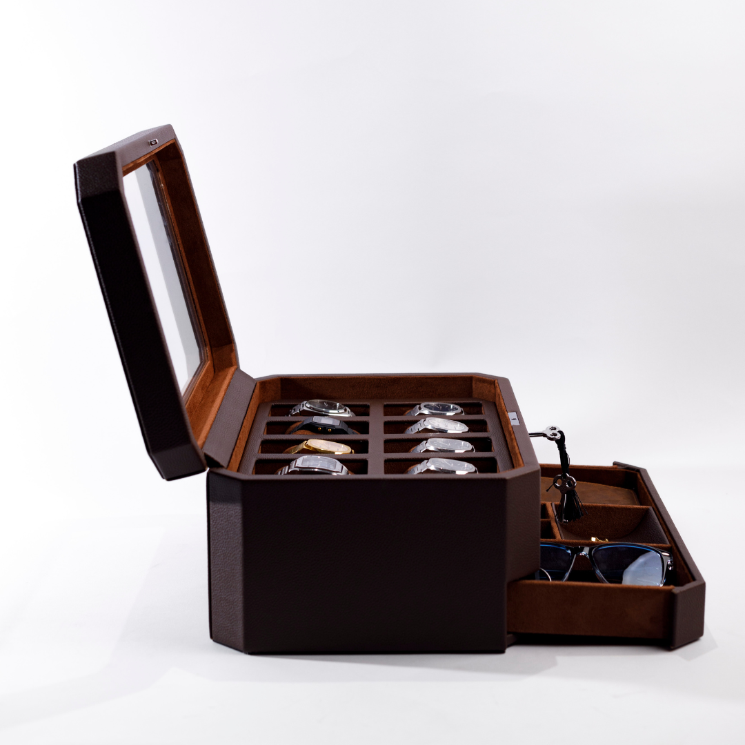 Duke Watch Box With Drawer - 10 Slot (Brown)