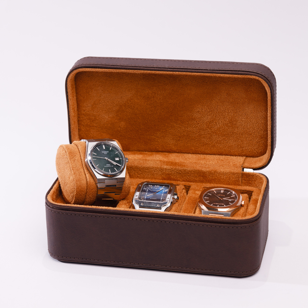 Russet Brown Watch Box - 3 Slot