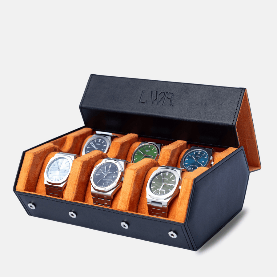 Raven Black × Orange 6-slot watch roll