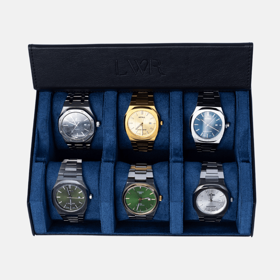 Raven Black × Blue 6-slot watch roll