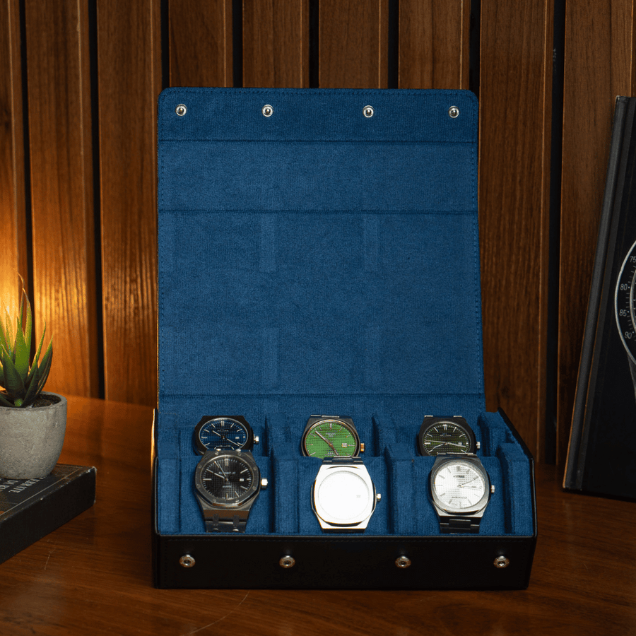 Raven Black × Blue 6-slot watch roll