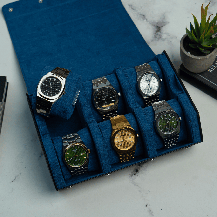 Raven Black × Blue 6-slot watch roll