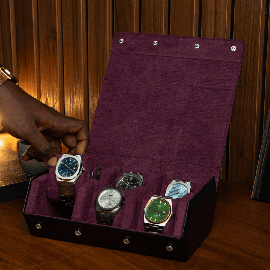 Raven Black × Purple 6-slot watch roll