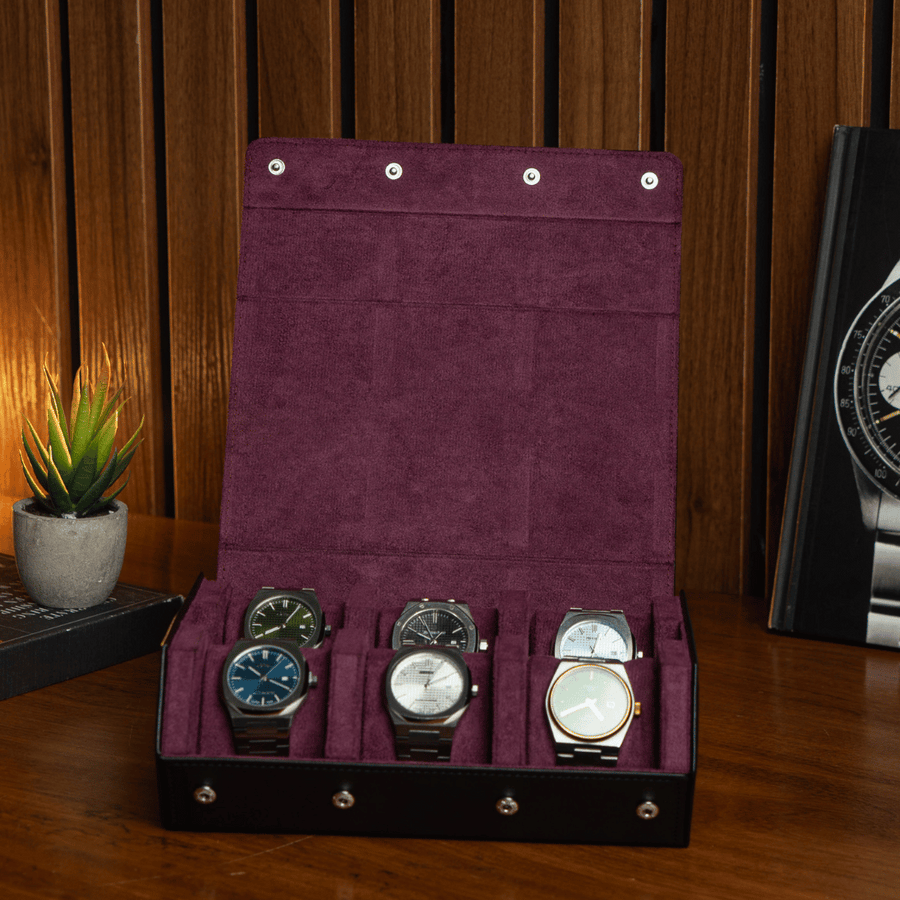 Raven Black × Purple 6-slot watch roll