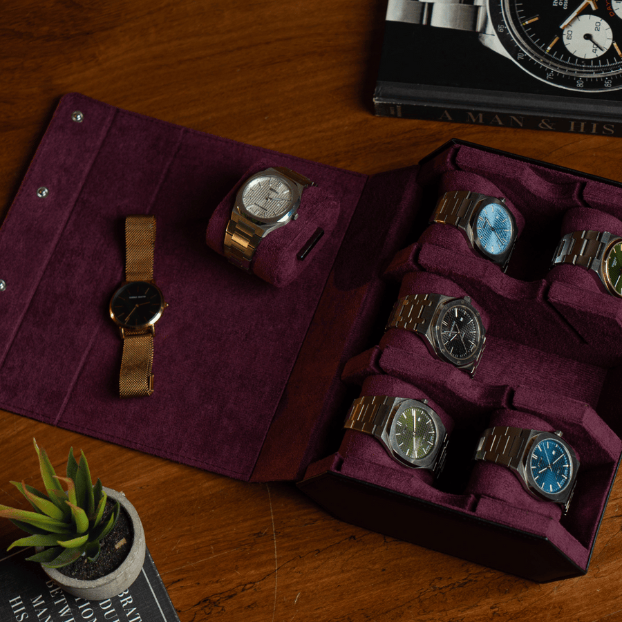 Raven Black × Purple 6-slot watch roll