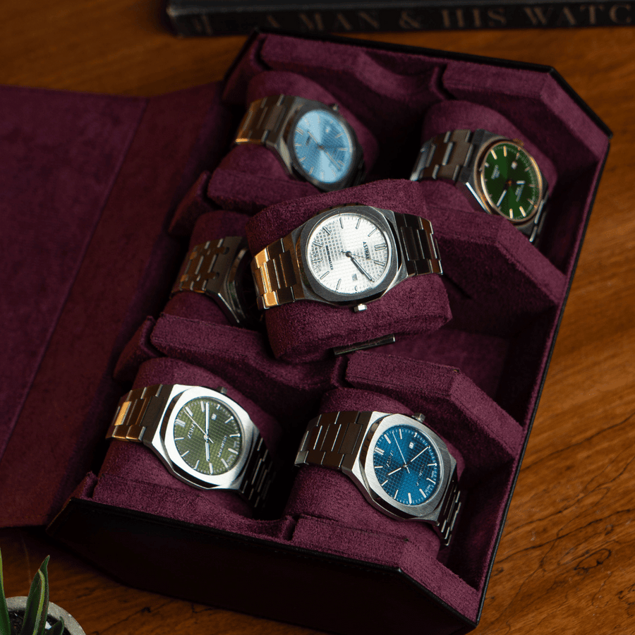 Raven Black × Purple 6-slot watch roll