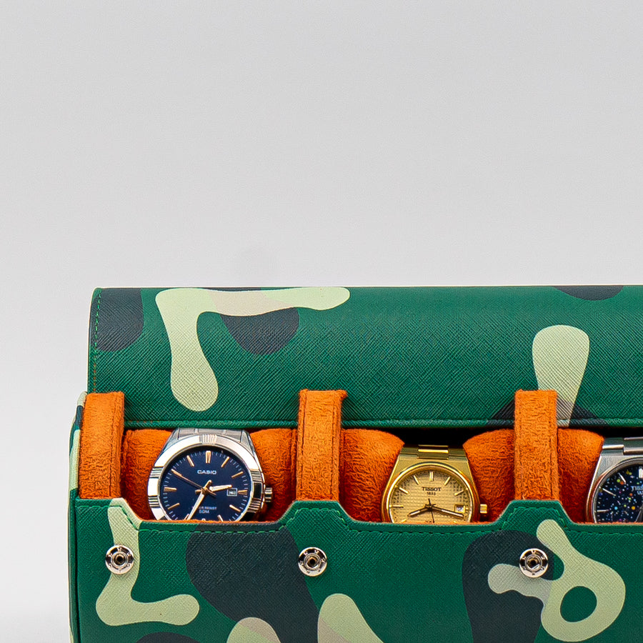 Green Camo 4-slot watch roll