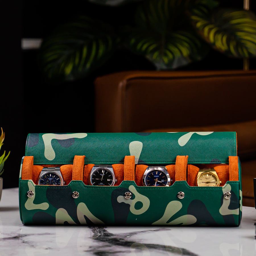 Green Camo 4-slot watch roll